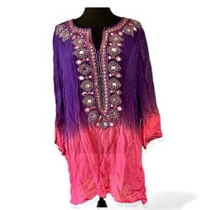 Chico's Purple and Pink Gradient Top with embellishment NWOT